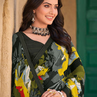 Black Georgette Saree with Multicolor Abstract Print - Shamli