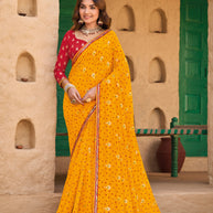Mustard Georgette Bandhani Print Saree - Shamli