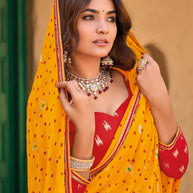 Mustard Georgette Bandhani Print Saree - Shamli