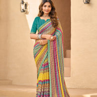 Multicolor Striped Georgette Saree - Shamli