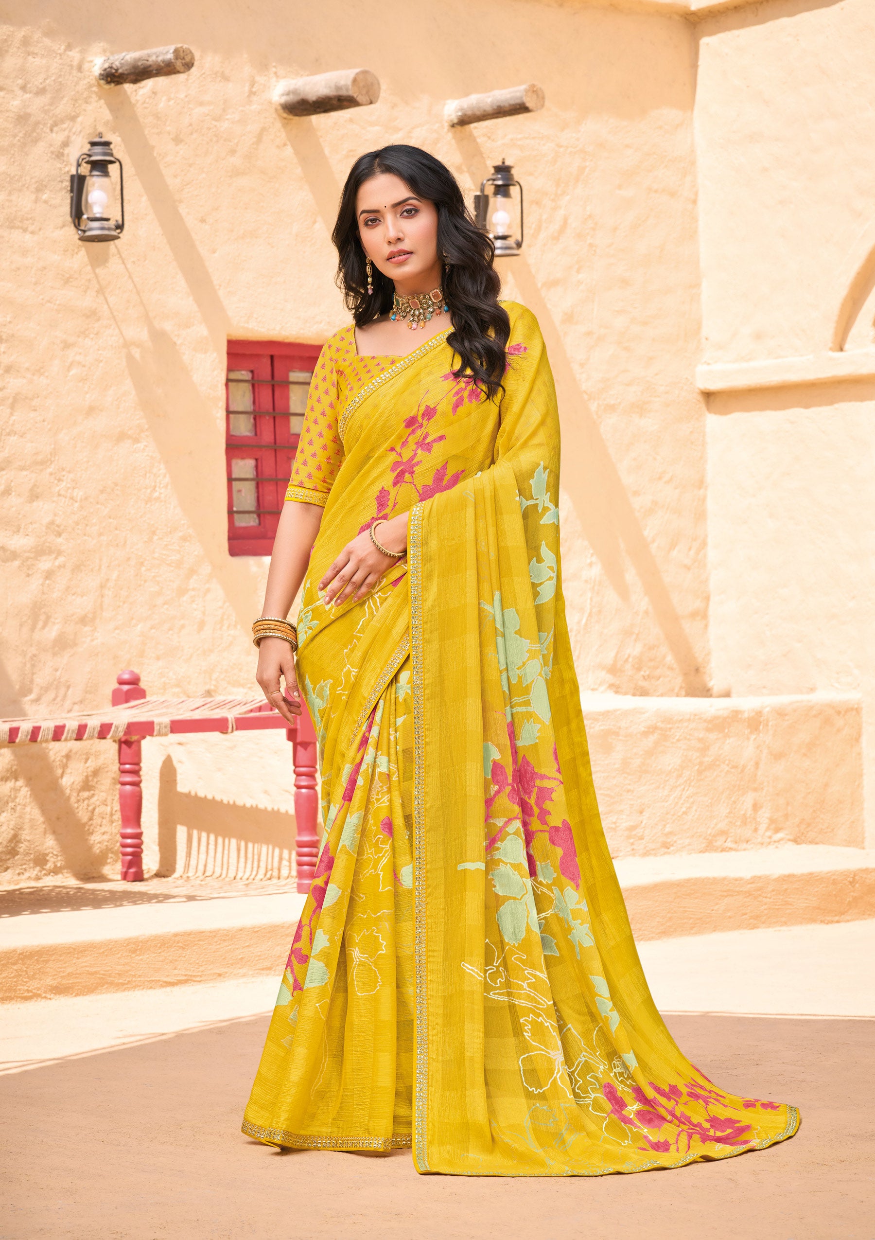 Mustard Chiffon Saree  - Shamli