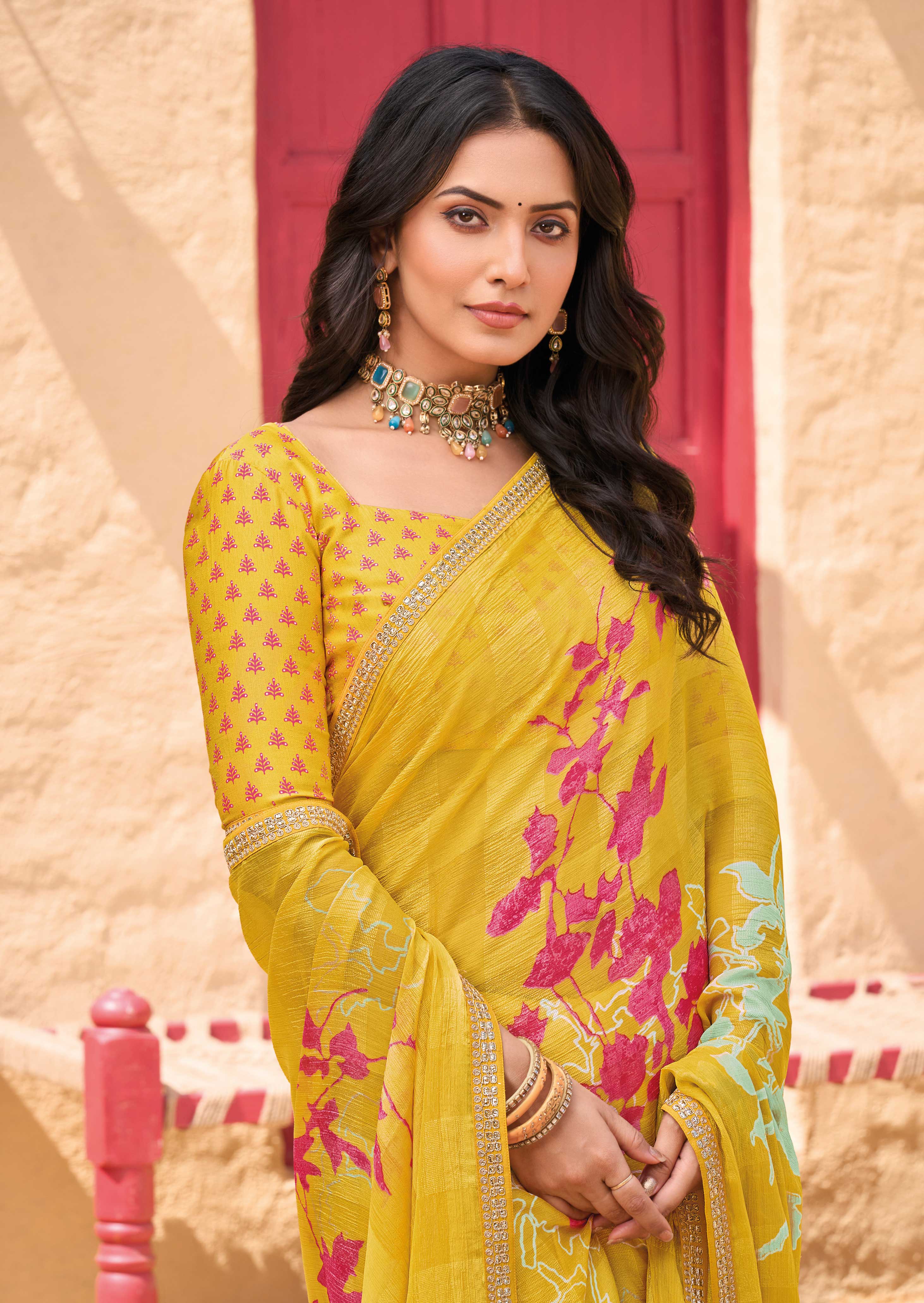 Mustard Chiffon Saree  - Shamli