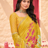 Mustard Chiffon Saree  - Shamli