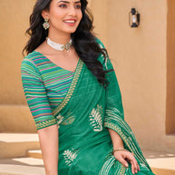 Teal Green Chiffon Saree with Floral Print - Shamli