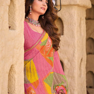 Multicolor Chiffon Patta Saree with Abstract Print - Shamli