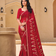 Red Georgette Saree with Geometric Print - Shamli