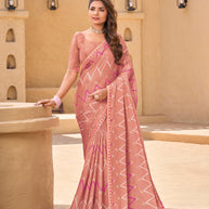 Peach Chiffon Saree with Geometric Print - Shamli