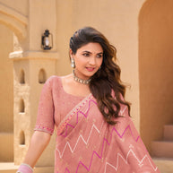 Peach Chiffon Saree with Geometric Print - Shamli
