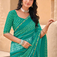 Teal Green Crape Silk Saree with Geometric Print  - Shamli
