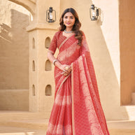 Orange Tissue Saree with Floral Print - Shamli