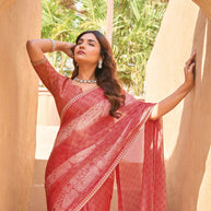 Orange Tissue Saree with Floral Print - Shamli
