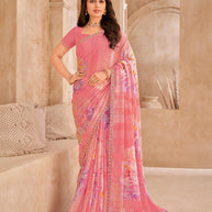 Peach Floral Print Saree with embellished foil work - Gulistaan