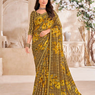 Brown Floral Print with embellished foil work - Gulistaan