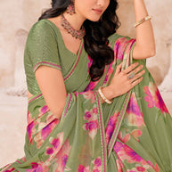 Green Floral Print with embellished foil work - Gulistaan
