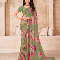 Green Floral Print with embellished foil work - Gulistaan