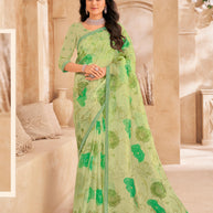 Pastel Green Floral Print with embellished foil work - Gulistaan