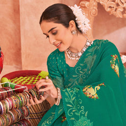 Teal Green Art Silk Saree - Chudi
