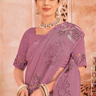 Purple Saree with Floral Cutwork - Chudi