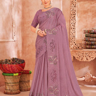 Purple Saree with Floral Cutwork - Chudi
