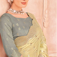 Lime Yellow Tissue Organza Saree - Chudi