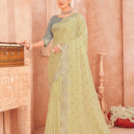Lime Yellow Tissue Organza Saree - Chudi