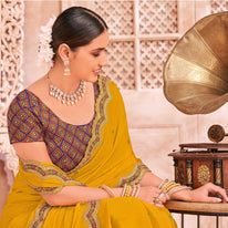 Mustard Art Silk Silk Saree with Zari Work- Chudi