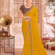 Mustard Art Silk Silk Saree with Zari Work- Chudi