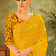 Mustard Chiffon Saree with Sequin & Thread Work Border- Angoor