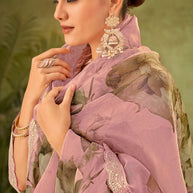 Pink Floral Printed Tissue Organza Saree with Sequin Border - Angoor