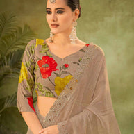 Brown Tissue Organza Saree with Seroski Work - Angoor