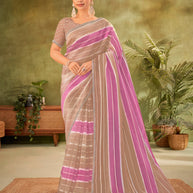 Brown Tissue Organza Saree with Striped Pattern - Angoor