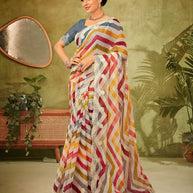 Multicolor Striped Tissue Organza Saree with Embroidered Sequin Border - Angoor