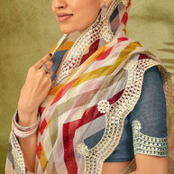 Multicolor Striped Tissue Organza Saree with Embroidered Sequin Border - Angoor