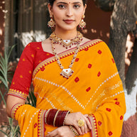 Laxmipati Rajwadi Bandhani Printed Georgette Saree in Orange Color with Unstitched Blouse