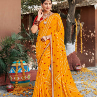 Laxmipati Rajwadi Bandhani Printed Georgette Saree in Orange Color with Unstitched Blouse
