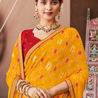 Laxmipati Rajwadi Bandhani Printed Georgette Saree in Orange Color with Unstitched Blouse