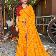 Laxmipati Rajwadi Bandhani Printed Georgette Saree in Orange Color with Unstitched Blouse