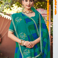 Laxmipati Chanchal Embellished Floral Embroidered Georgette Saree in Teal Blue Color with Unstitched Blouse