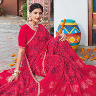 Laxmipati Chanchal Embellished Floral Embroidered Georgette Saree in Cherry Pink Color with Unstitched Blouse