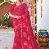 Laxmipati Chanchal Embellished Floral Embroidered Georgette Saree in Cherry Pink Color with Unstitched Blouse