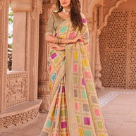 Laxmipati Madhubala Geometric Printed Tissue Organza Saree in Pastel Peach Color with Unstitched Blouse