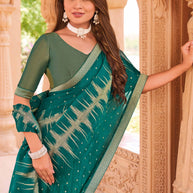 Laxmipati Madhubala Resist Dyed Printed Tissue Organza Saree in Bottle Green Color with Unstitched Blouse