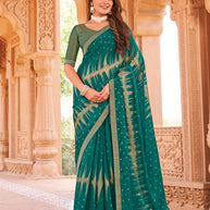 Laxmipati Madhubala Resist Dyed Printed Tissue Organza Saree in Bottle Green Color with Unstitched Blouse