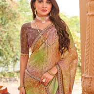 Laxmipati Madhubala Floral Printed Ombre Effect Chiffon Saree in Multicolor with Unstitched Blouse