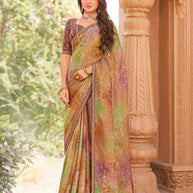 Laxmipati Madhubala Floral Printed Ombre Effect Chiffon Saree in Multicolor with Unstitched Blouse