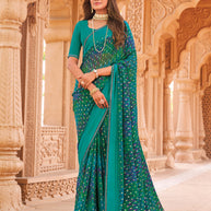 Laxmipati Madhubala Chevron Printed Georgette Saree in Teal Blue Color with Unstitched Blouse