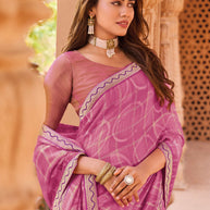 Laxmipati Madhubala Geometric Printed along with Foil Work Satin Silk Saree in Persian Pink Color with Unstitched Blouse
