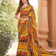 Laxmipati Madhubala Wavy Printed Chiffon Saree in Multicolor with Unstitched Blouse