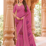 Laxmipati Madhubala Floral Printed Georgette Saree in Pink Color with Unstitched Blouse