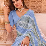 Laxmipati Madhubala Abstract Printed Georgette Saree in Baby Blue Color with Unstitched Blouse